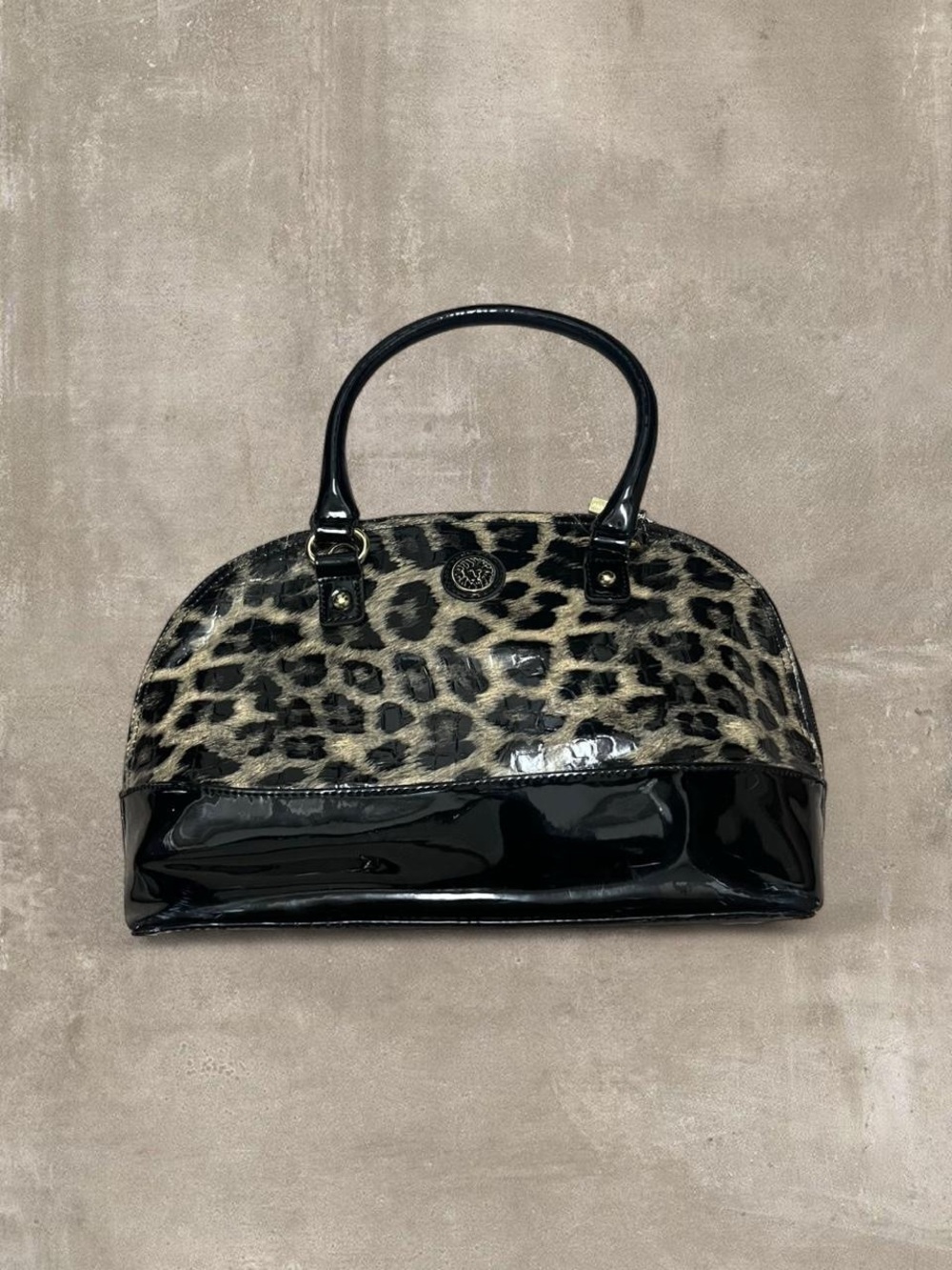 Anne Klein Leopard Print Patent Dome Satchel Bag Y2K Cheetah Purse